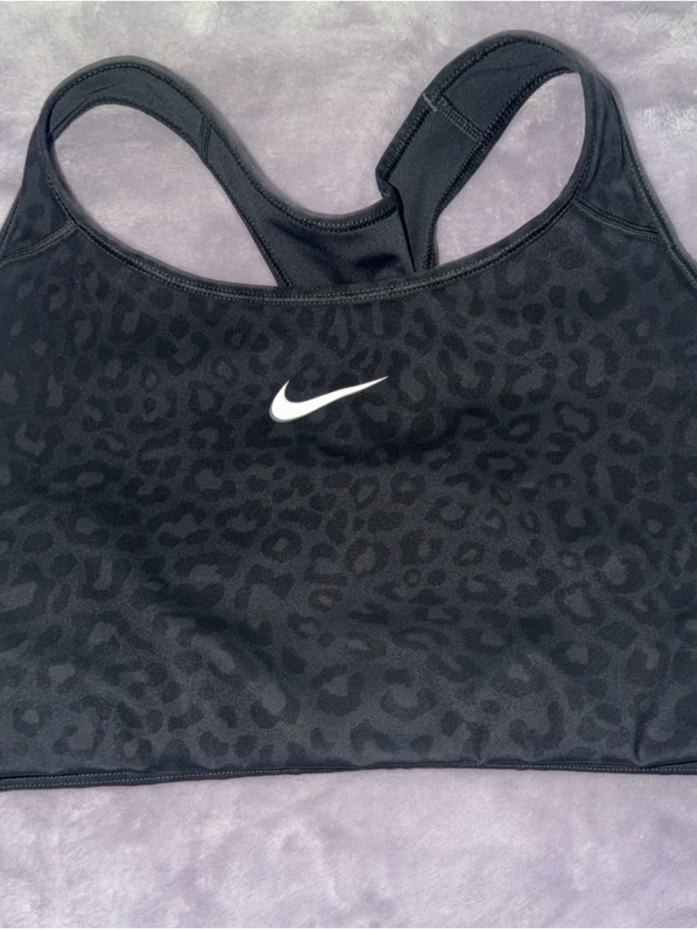 Nike Black Leopard-Print Racerback Sports Bra with White Swoosh